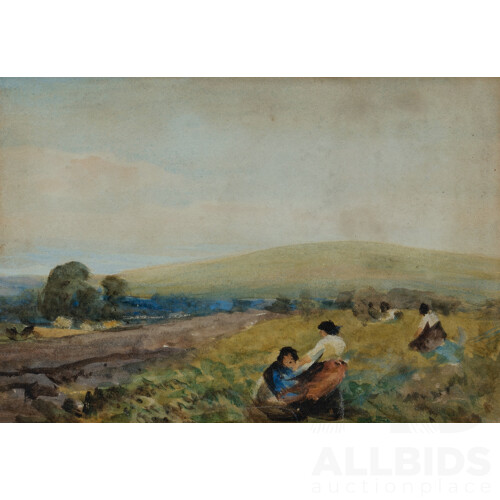 Attrib. John D. Banks (1883-1945), Figures in a Field, Watercolour