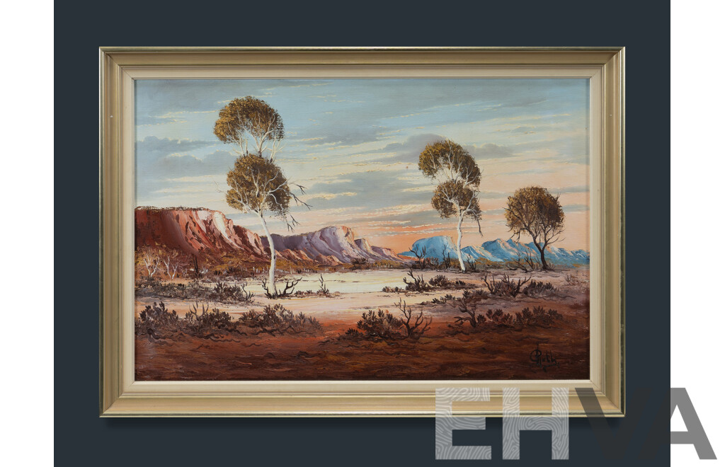 Henk Guth (1921- 2003), In the MacDonnell Ranges, Central Australia 1982., Oil on Canvas