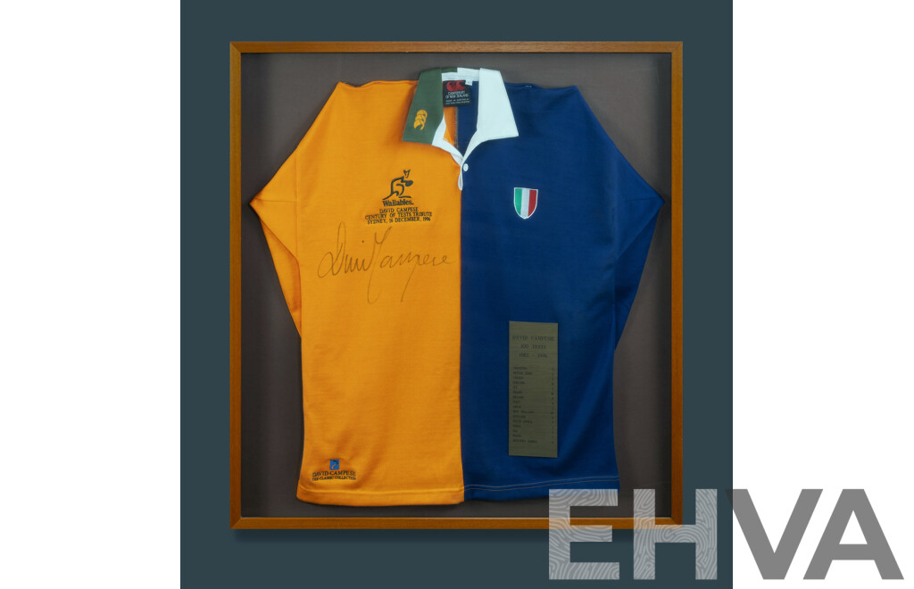 Signed David Campese Wallabies/Italian Rugby Jersey, Honouring David Campese's 100th Test Appearance, 16th December 1996