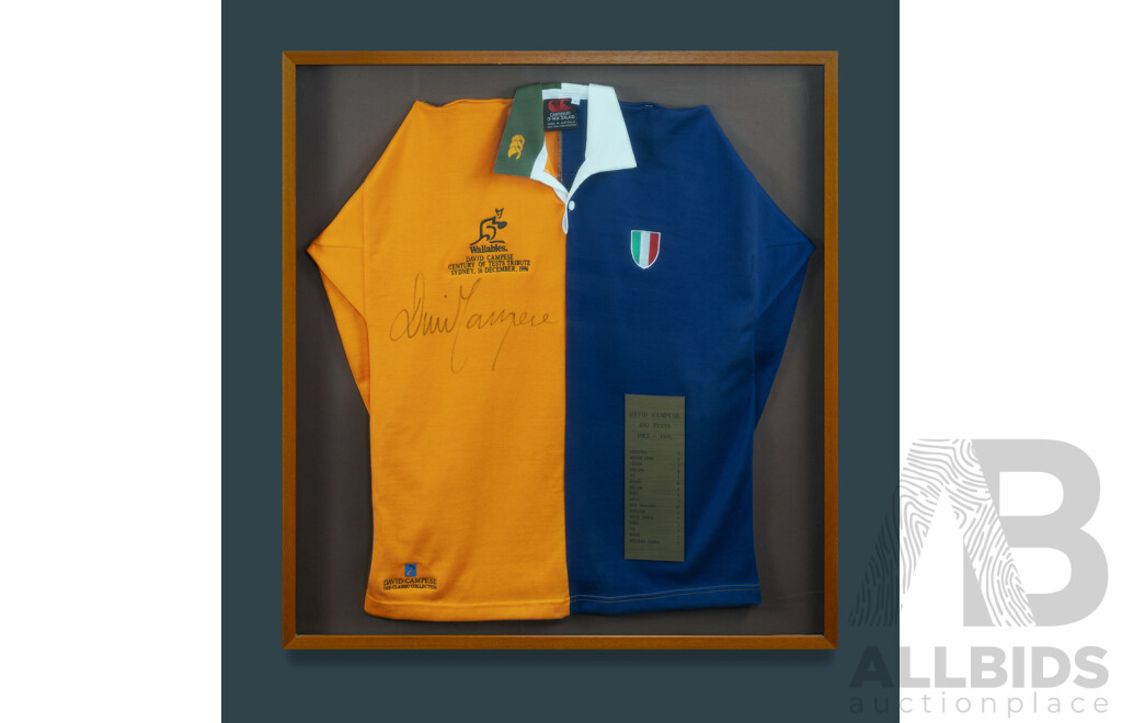 Signed David Campese Wallabies/Italian Rugby Jersey, Honouring David Campese's 100th Test Appearance, 16th December 1996