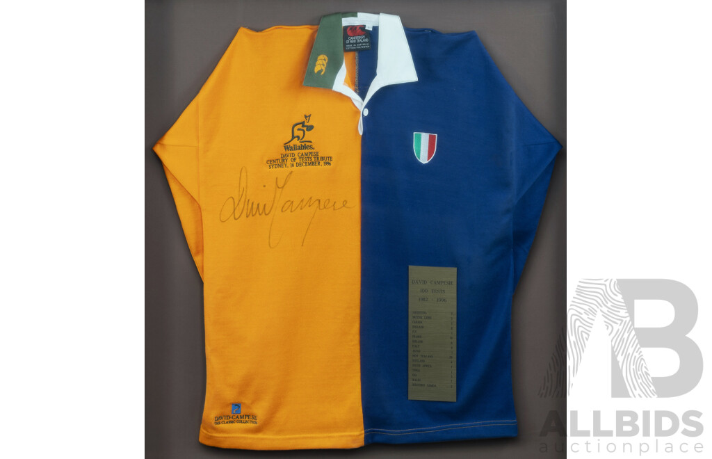 Signed David Campese Wallabies/Italian Rugby Jersey, Honouring David Campese's 100th Test Appearance, 16th December 1996