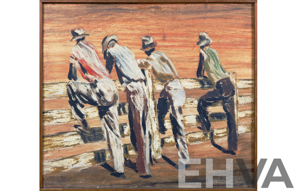 Geoff O'Loughlin (1923-2015), Stockmen, Oil on Board