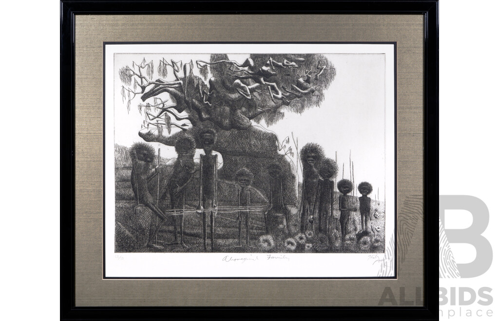 Keith Looby (Born 1940), Aboriginal Family 1976, Etching