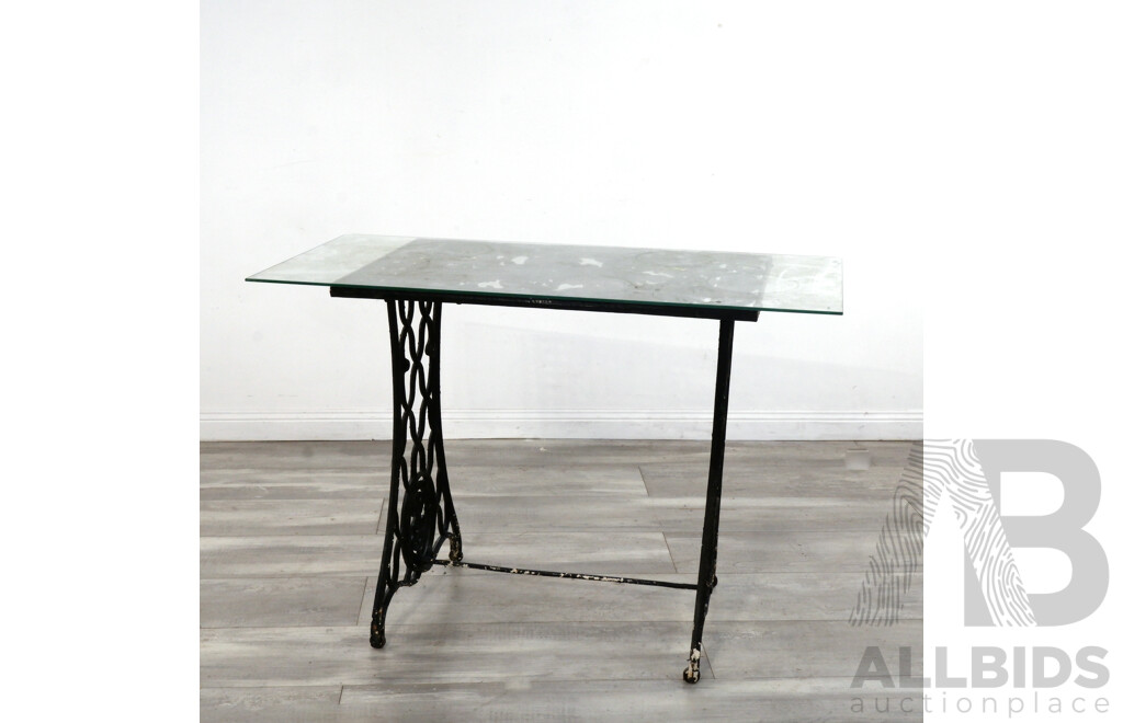 Treadle Base Sewing Table with Glass Top
