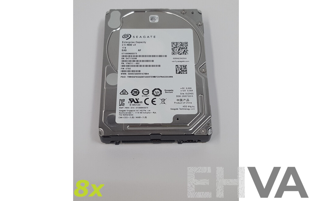 Seagate 1TB 7.2K SAS 2.5-Inch Hard Drives - Lot of Eight
