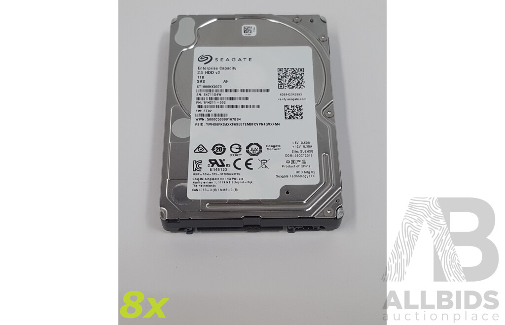 Seagate 1TB 7.2K SAS 2.5-Inch Hard Drives - Lot of Eight