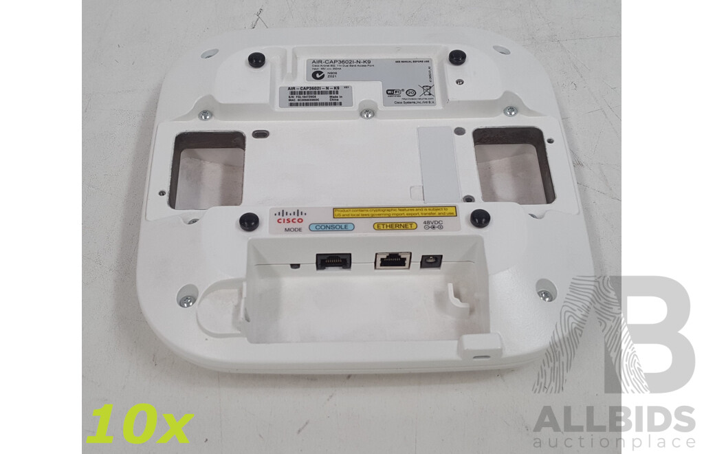 Cisco (AIR-CAP3602I-N-K9) 3600 Series Aironet 802.11n Dual Band Access Point - Lot of 10