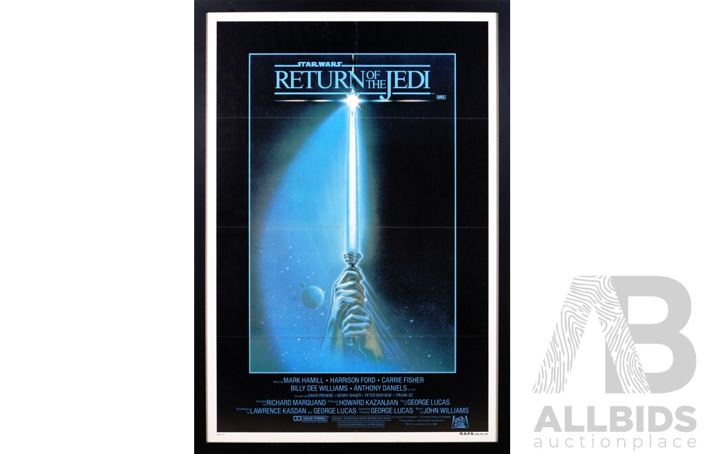 Original Australian 1983 Star Wars Return of the Jedi Movie Poster, Style a Framed One Sheet with Two Fold Lines, by M.A.P.S Litho Pty Ltd, Sydney