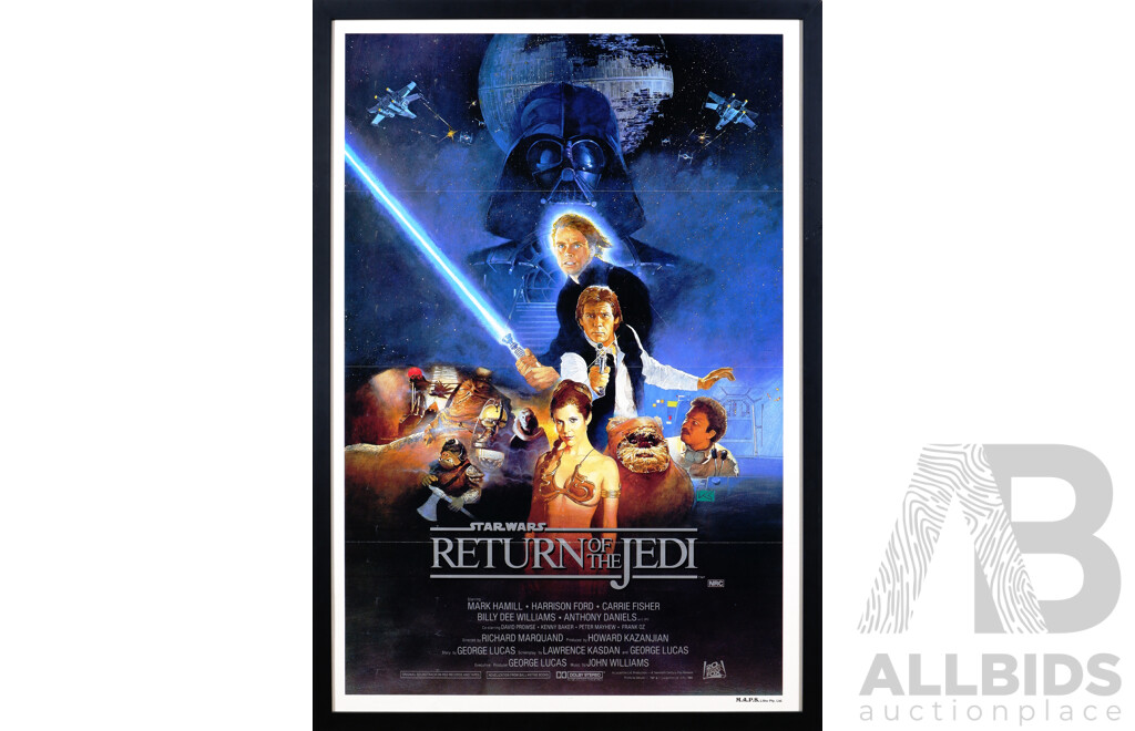 Original Australian 1983 Star Wars Return of the Jedi Movie Poster, Style B Framed One Sheet with Two Fold Lines, by M.A.P.S Litho Pty Ltd, Sydney