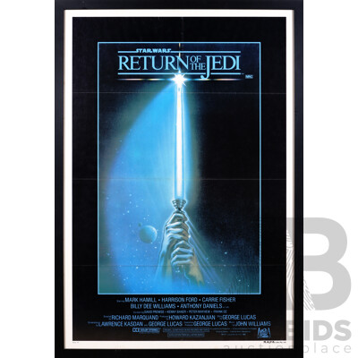 Original Australian 1983 Star Wars Return of the Jedi Movie Poster, Style a Framed One Sheet with Two Fold Lines, by M.A.P.S Litho Pty Ltd, Sydney