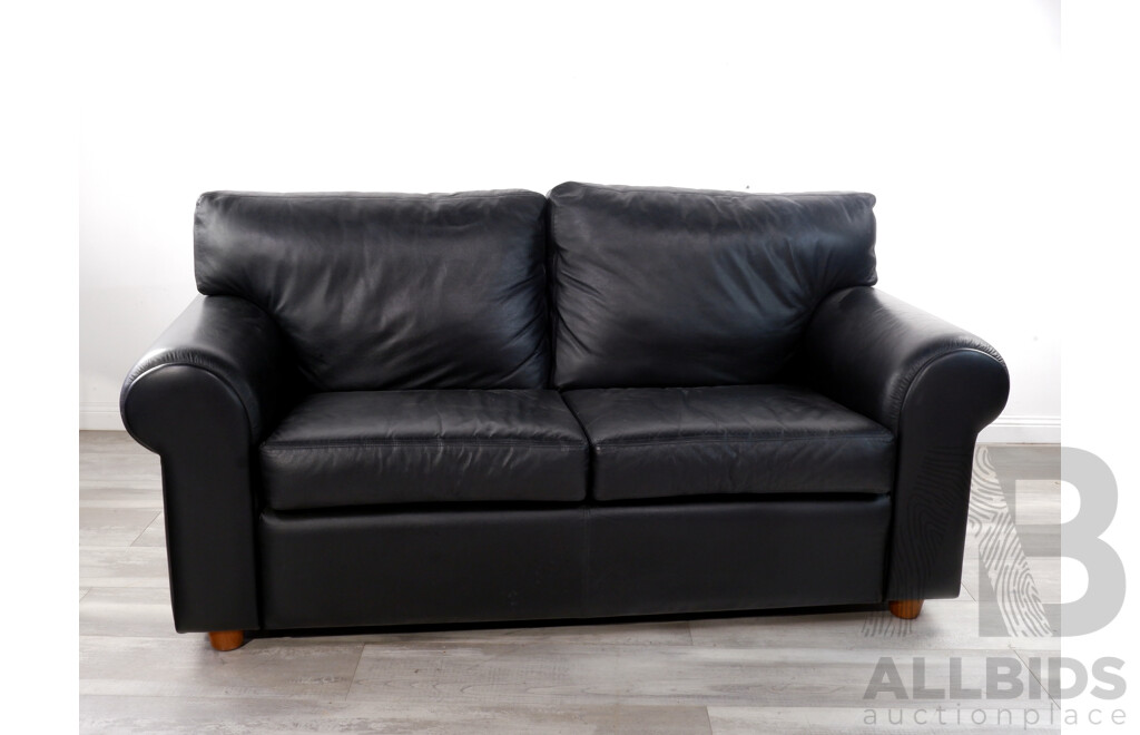 Black Leather Two Seater Lounge by Moran