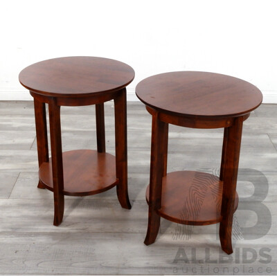 Pair of Round Timber Occasional Tables