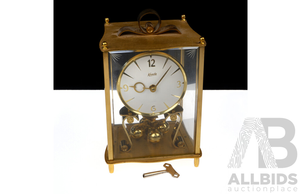 Vintage Kundo Brass and Glass Mechanical Clock, Made in West Germany