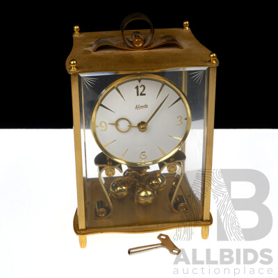 Vintage Kundo Brass and Glass Mechanical Clock, Made in West Germany