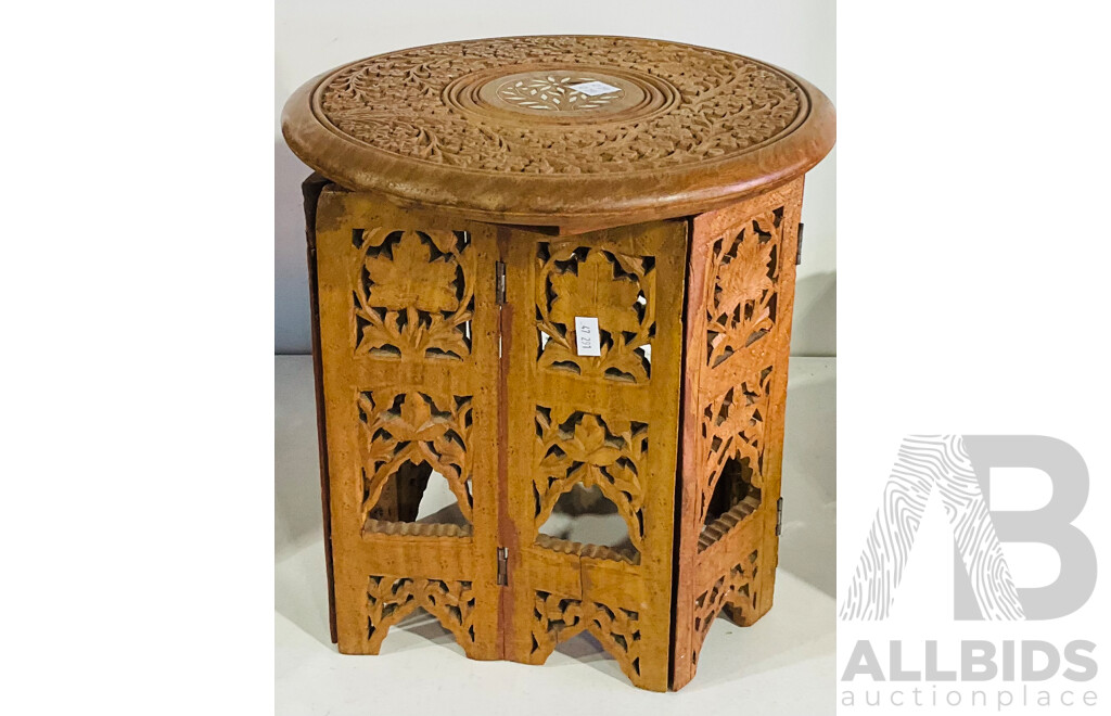 Small Collapsible Carved Indian Stool or Small Table