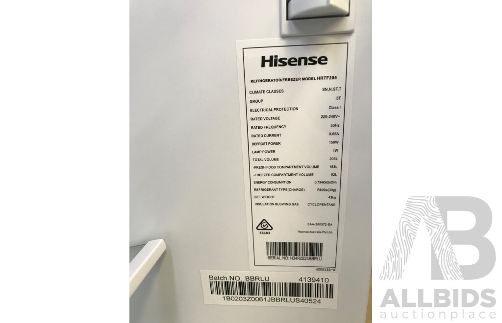 Hisense (HRTF205) 205L Top Mount Refrigerator