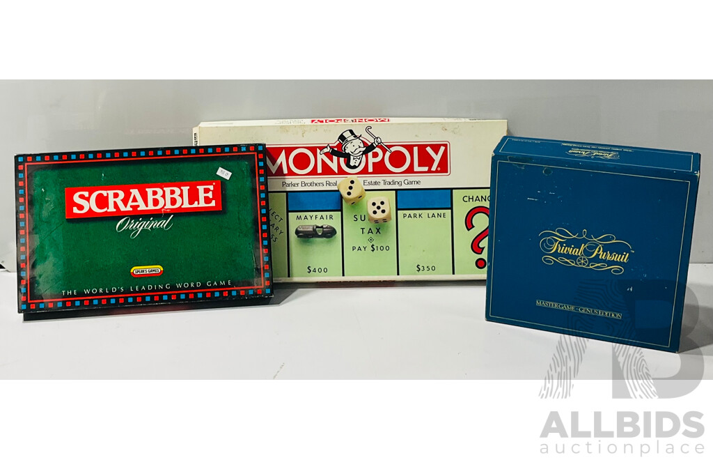 Trio of Board Games - Scrabble Original, Monopoly and Trivial Pursuit