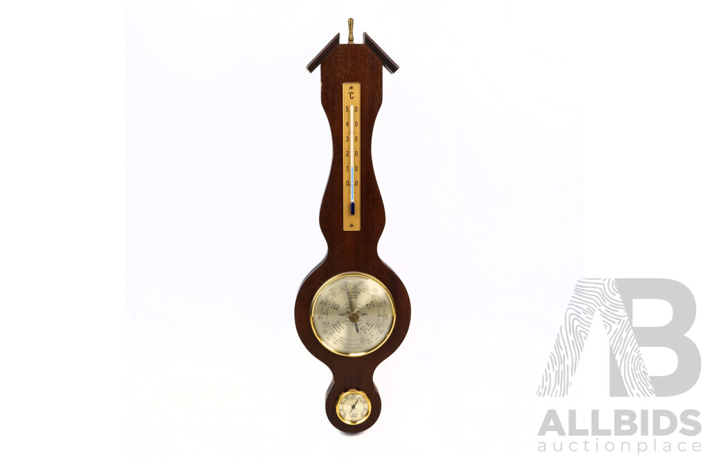Vintage Prazisions Oak Wall Mount Weather Station Barometer, Thermometer and Hygrometer, Made in West Germany
