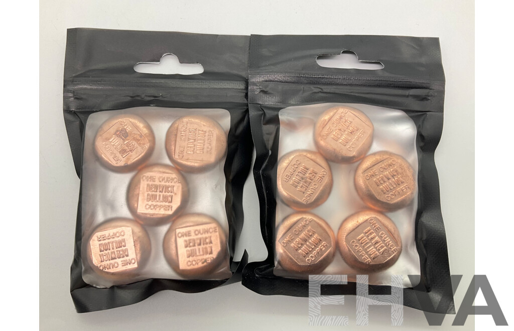Ten Copper Berwick Bullion One Ounce Ingots