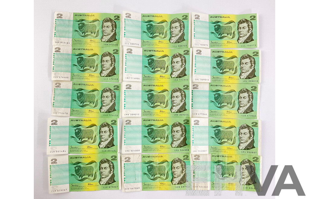 Australian 1985 Two Dollar Notes, Johnston/Fraser R89