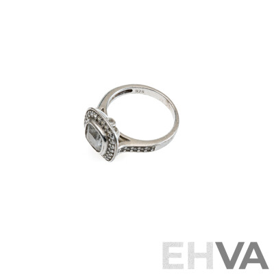 Sterling Silver 'Von Treskow' Ring, Size N & Sterling Silver CZ Travel Ring with Patterned Plain Band Ring, 17.75 Grams