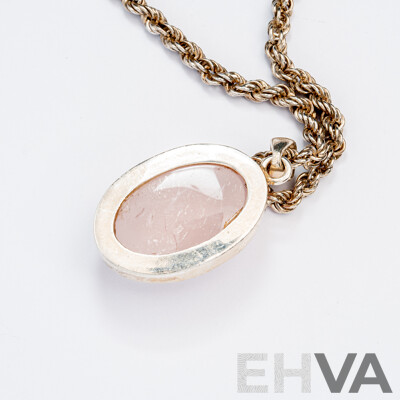 Sterling Silver Rose Quartz Pendant on Vintage Sterling Silver Rope Link Necklace, 38cm, 25.60 Grams
