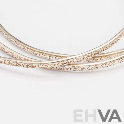 Sterling Silver (3) Thin Vintage Patterned Stacking Bangles, 64mm, 18.67 Grams