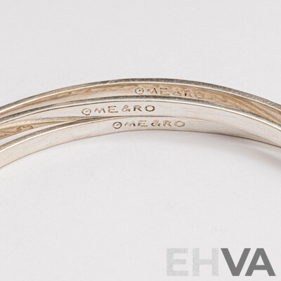 Sterling Silver (3) Thin Vintage Patterned Stacking Bangles, 64mm, 18.67 Grams