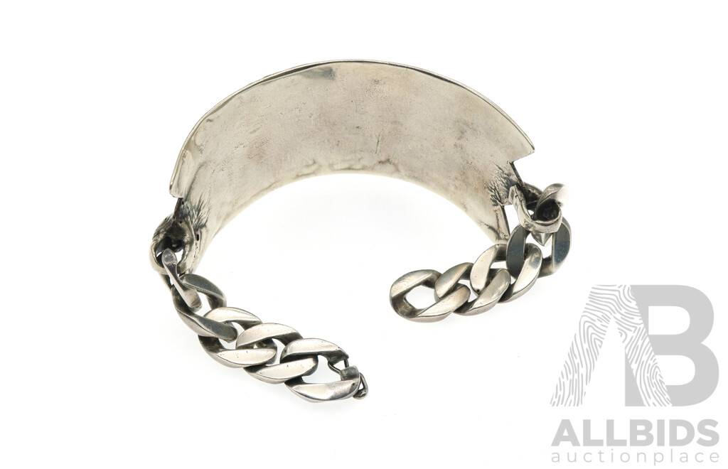 Vintage Sterling Silver (800) Patterned Cuff Bracelet, 21cm, 55.43 Grams