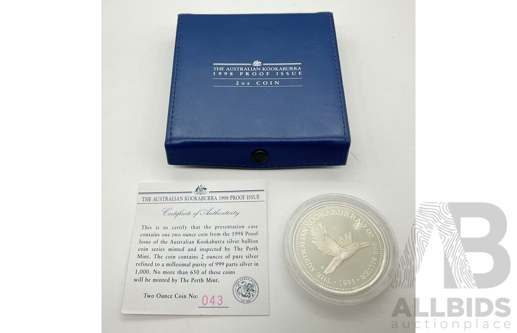 Australian Perth Mint 1995 Two Dollar Silver Proof Coin, Two Ounce .999