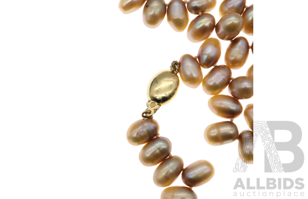 14ct Freshwater Baroque Cultured 11mm Pearl Necklace, 45cm with 14ct Yellow Gold Oval Pearl Clasp