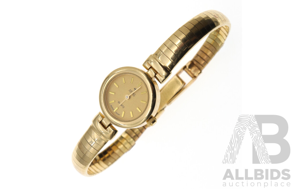 Arpas 14ct Yellow Gold Ladies Watch Including Band, Both Hallmarked 585, 25.0 Grams