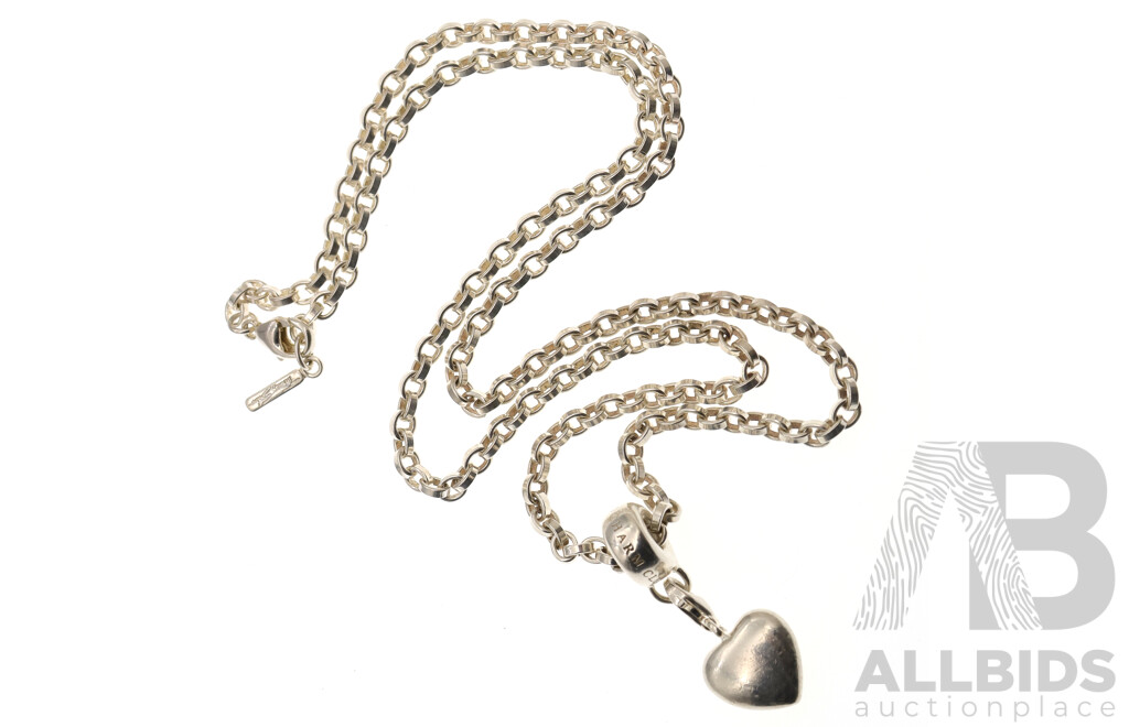 Thomas Sabo Sterling Silver Belcher Link 50cm Necklace with Attachable Charm Pendant and Plain Heart Charm, 25.34 Grams