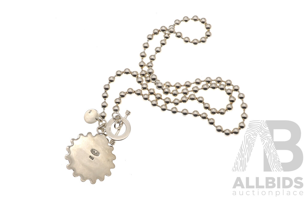 Najo Sterling Silver Ball Link Chain Necklace with Fob and Mandala Style Ball Pendant, 60cm, 55.21 Grams