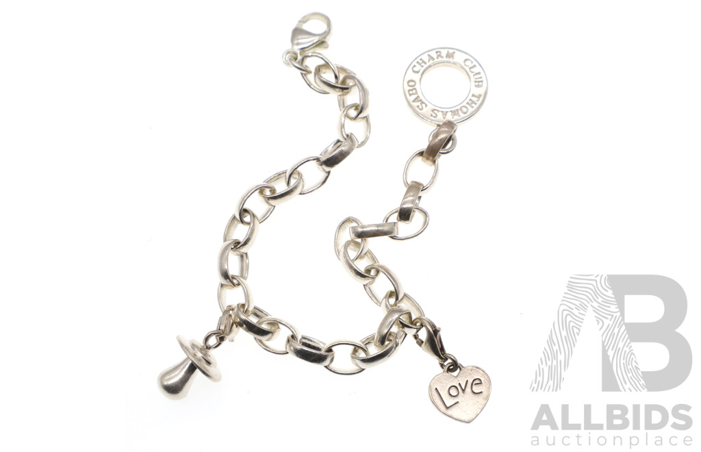 Thomas Sabo Sterling Silver Charm Club Bracelet and (2) Thomas Sabo Charms, 19cm, 9.81 Grams