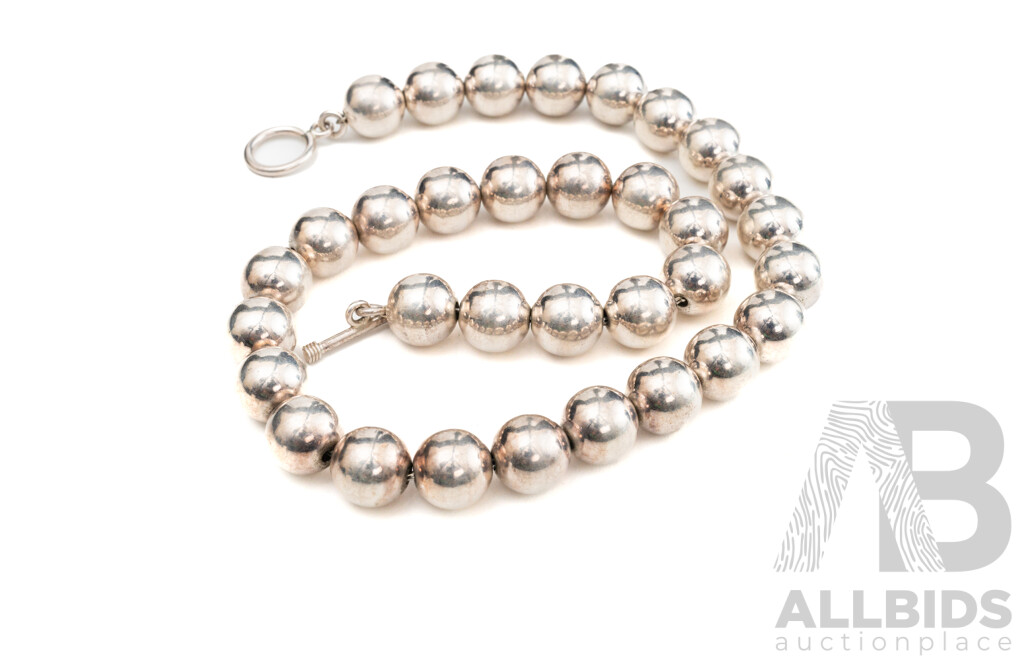 Sterling Silver Beaded Ball Necklace with T-Bar Clasp, 43cm Long, 84 Grams