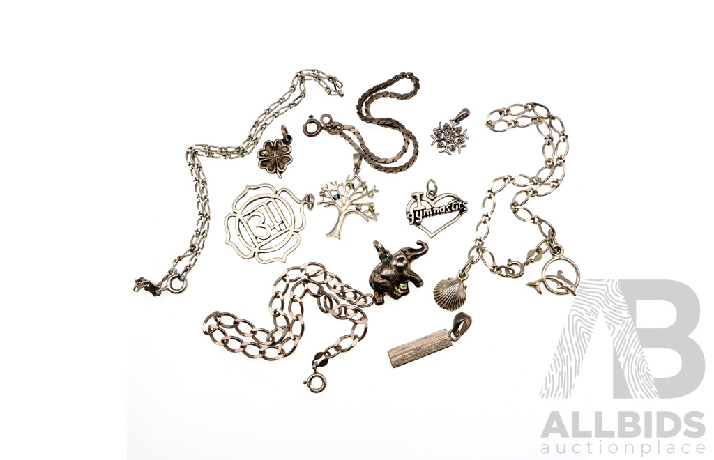 Sterling Silver Vintage Charms, Pendants and Bracelet Collection, 24.37 Grams