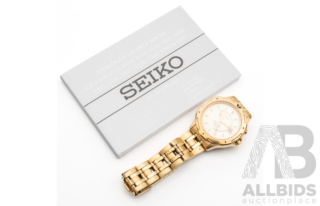 Seiko 42mm Kinetic 100M WR 5M42-OH10 Gold Tone Mens Watch