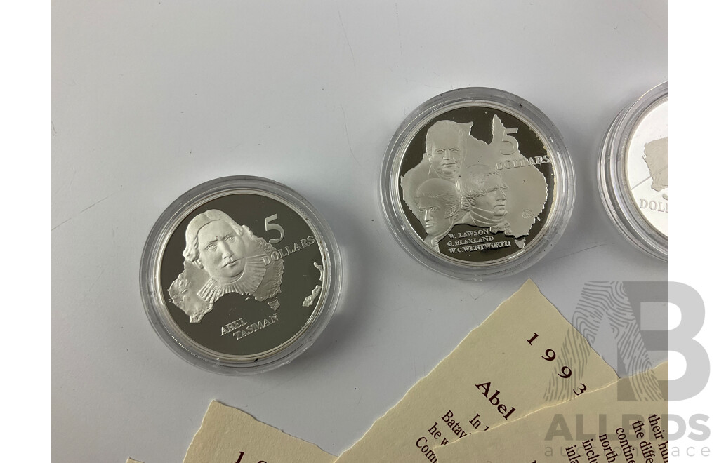 Five Australian RAM 1993 Five Dollar Materpieces in Silver .925