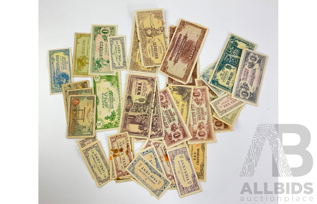 Japanese WW2 Occupation Bank Notes Including Rupees, Dollars, Cents and Guldens