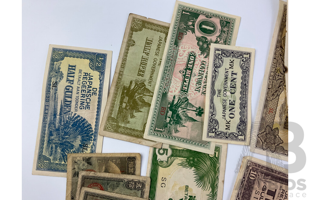 Japanese WW2 Occupation Bank Notes Including Rupees, Dollars, Cents and Guldens