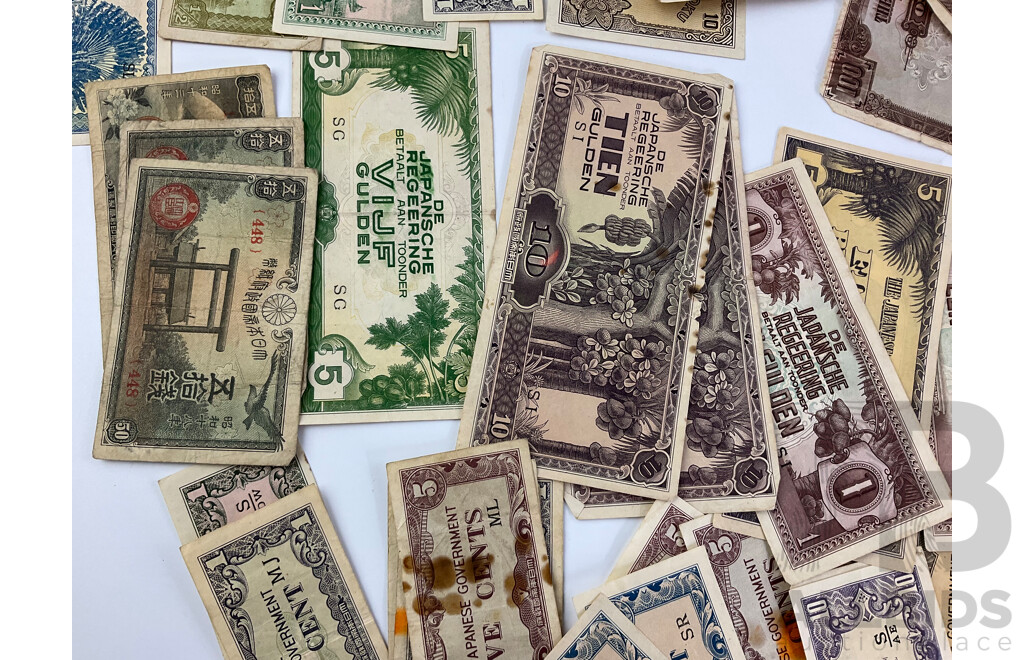 Japanese WW2 Occupation Bank Notes Including Rupees, Dollars, Cents and Guldens