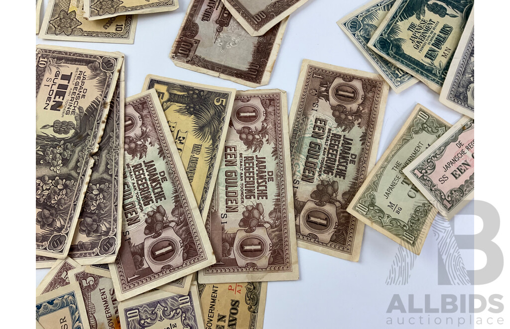 Japanese WW2 Occupation Bank Notes Including Rupees, Dollars, Cents and Guldens