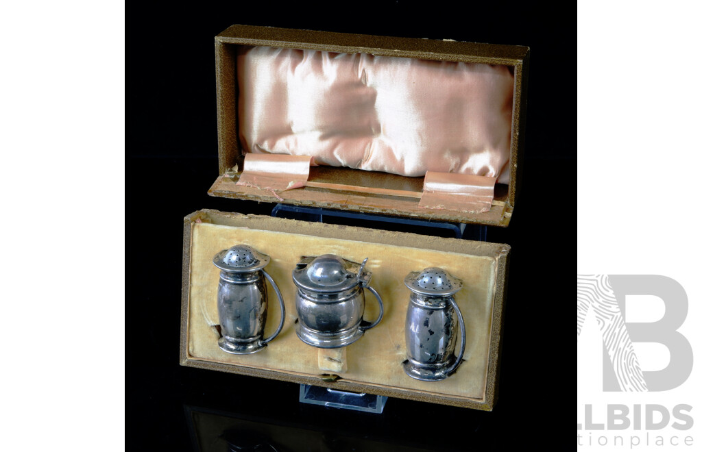 Vintage Sterling Silver Condiments Set in Orginal Box, Birmingham 1938, 90.23 Grams