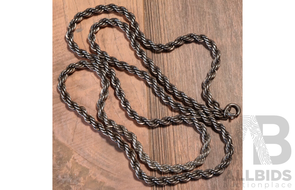 Sterling Silver Vintage Rope Link Necklace, 75cm, 60.55 Grams