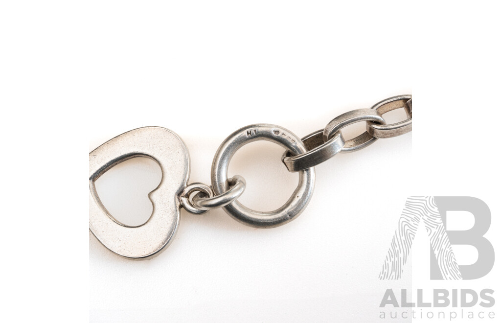 Sterling Silver (3) Bracelets, Included Oval Belcher Link Bracelet with T-Bar Clasp and Heart Charm, 32.89 Grams