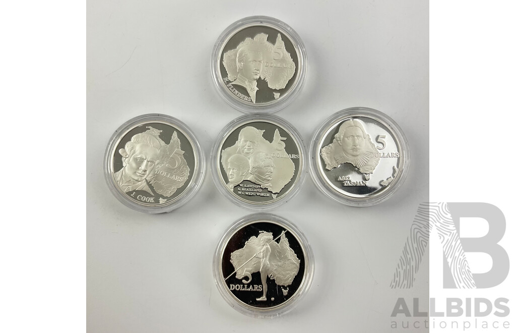 Five Australian RAM 1993 Five Dollar Materpieces in Silver .925