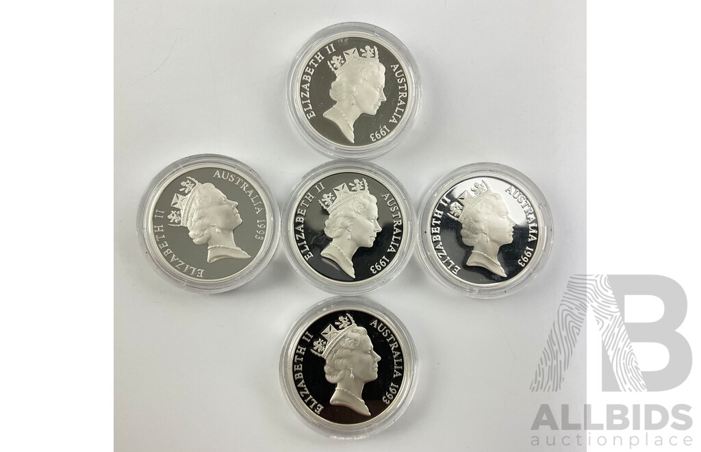 Five Australian RAM 1993 Five Dollar Materpieces in Silver .925