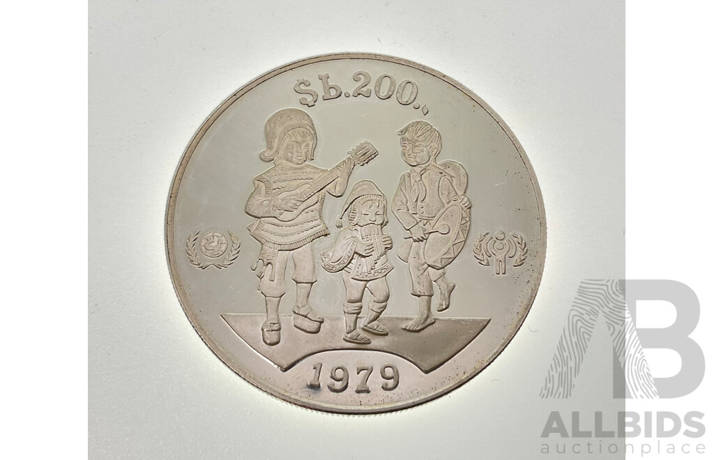 Republic of Bolivia 1979 Silver Proof Two Hundred Pesos Coin .925