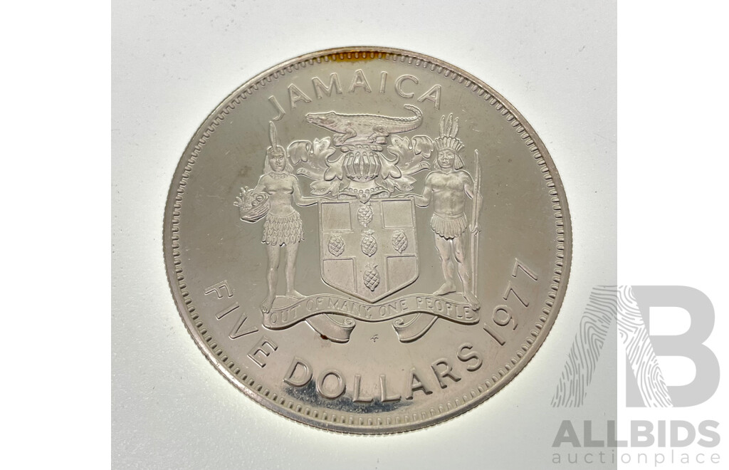 Jamaica 1977 Silver Five Dollar Coin .500